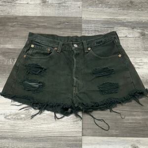 Vintage 90s Levis 501 Dark Green‎ Womens 32" Distressed Faded Denim Shorts